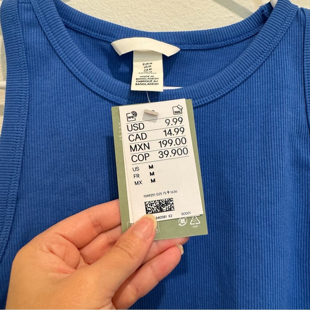 SET of TWO NWT H&M Pink and Blue Ribbed Crop Tops - Picture 9 of 10
